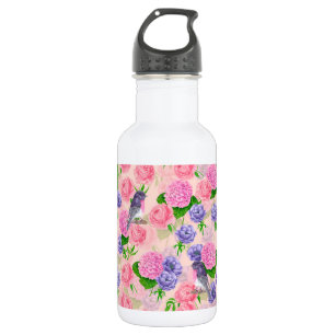 Robin and flowers, watercolor pattern 532 ml water bottle