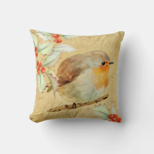 Robin and Holly Throw Pillow