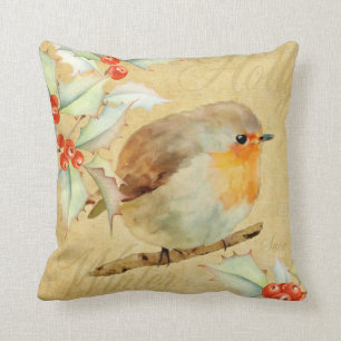 Robin and Holly Throw Pillow
