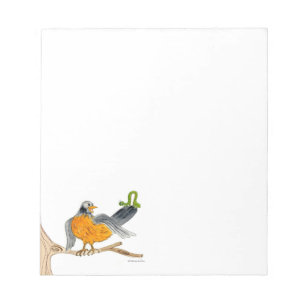 Robin and inch worm on tree. notepad