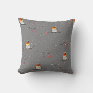 robin and snow pattern throw pillow