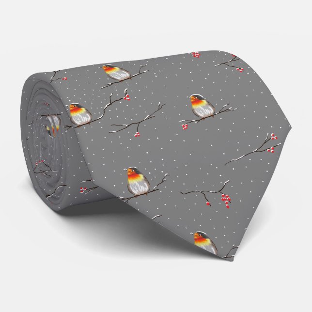 robin and snow pattern tie (Rolled)
