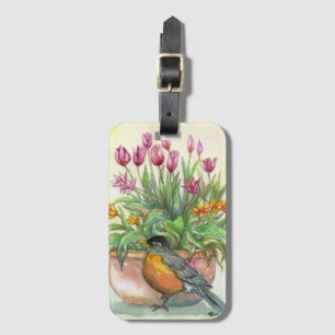 Robin and Tulips Luggage Tag