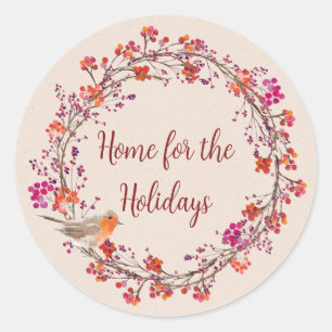 Robin & Berries Wreath Personalized Classic Round Sticker