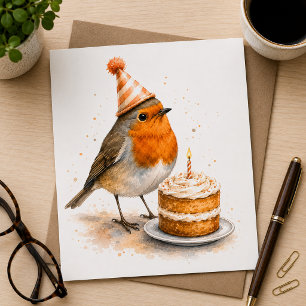 Robin Bird Birthday Card Watercolour