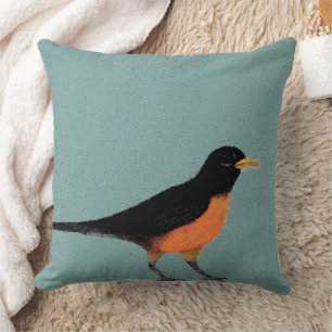 Robin Bird Blue Art Throw Pillow