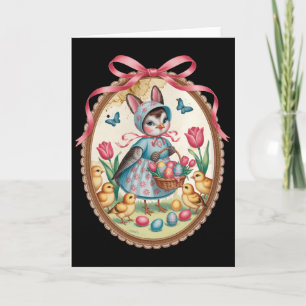 Robin Bird Easter Bunny Egg Hunt Vintage Spring Pi Card