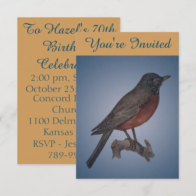 Robin Bird Illustration Birthday Party Invitations (Front/Back)