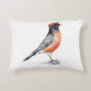 Robin Bird in Hat Decorative Pillow