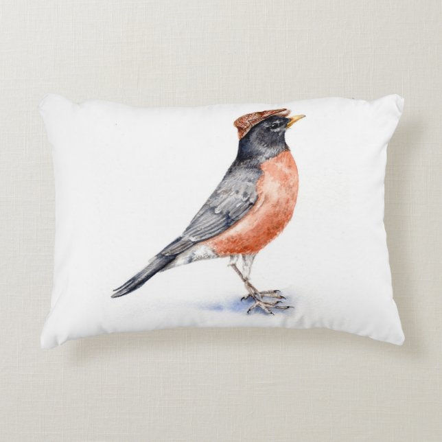 Robin Bird in Hat Decorative Pillow (Front)