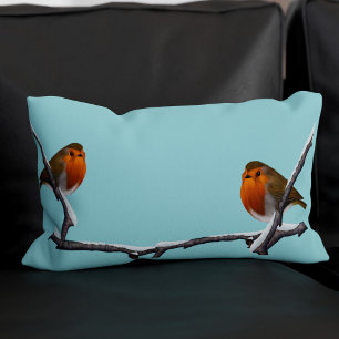 Robin Bird Light Teal Monogrammed Lumbar Pillow