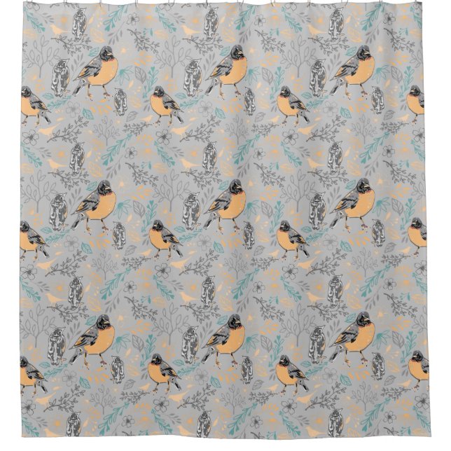 Robin Bird Mama and Baby Summer Brood With Flowers (Front)