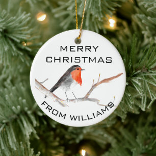 Robin Bird Merry Christmas Festive Winter Cute Ceramic Ornament