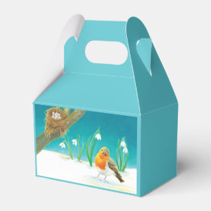 Robin Bird, Nest, Little Eggs & Snowdrops  Favor Box