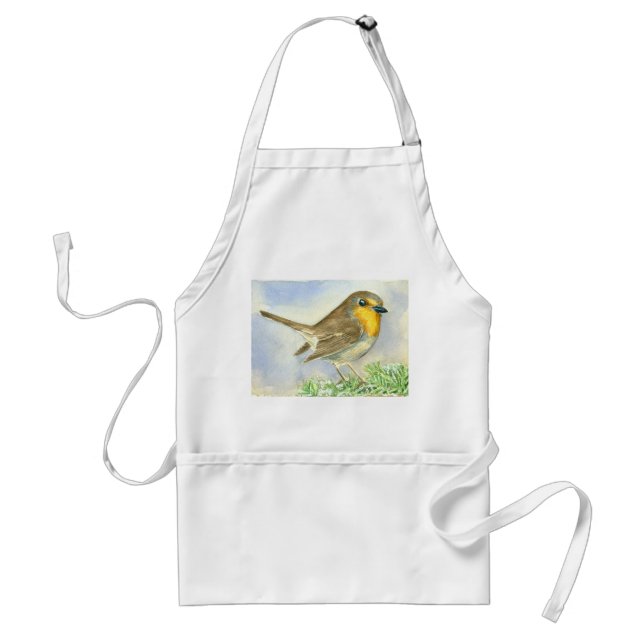 Robin bird on a frosted juniper branch standard apron (Front)