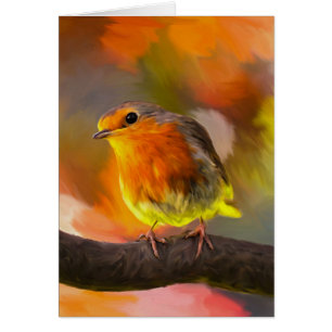 Robin Bird On Branch In The Garden Art Portrait