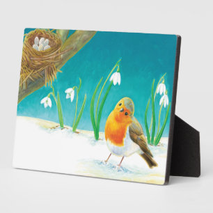 Robin Bird & snowdrops Illustration   Plaque