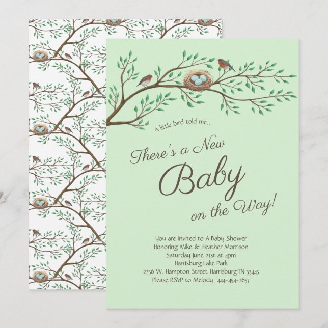 Robin Bird Spring Baby Shower Co-Ed Gender Neutral Invitation (Front/Back)