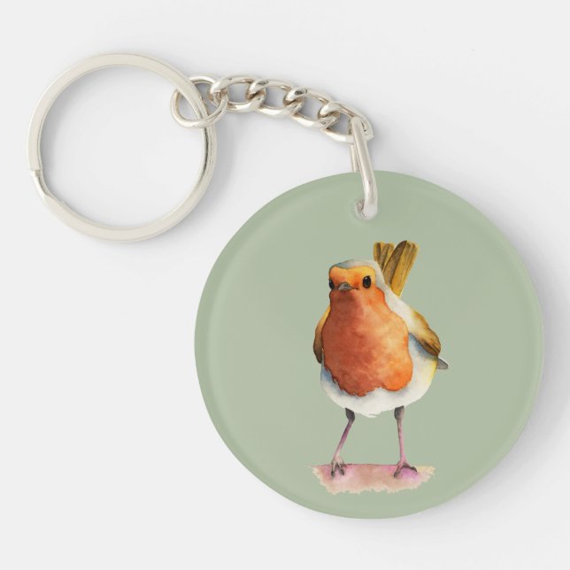 Robin Bird Watercolor Painting Keychain (Front)