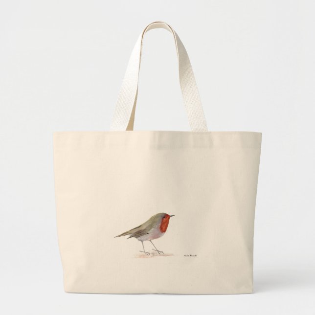 Robin bird watercolor winter Christmas Xmas  Large Tote Bag (Front)