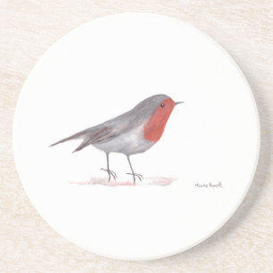Robin bird watercolor winter festive vintage coaster