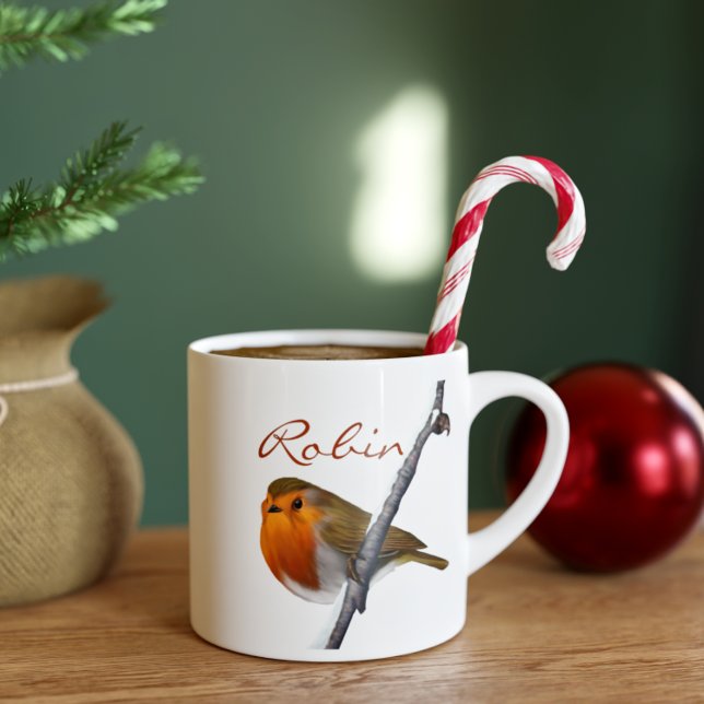 Robin Bird Winter Branch Personalized Christmas Espresso Cup