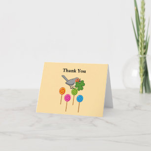 Robin Bird with Shamrock and Colorful Lollipops Thank You Card