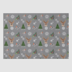 Robin Bird Woodland Stag Deer Winter watercolor Tissue Paper