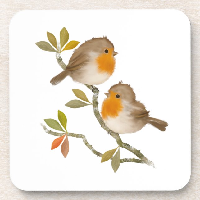 Robin Birds Dessous de verre en plastique dur (Devant)