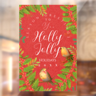 Robin Birds Holly Berry Red Window Cling