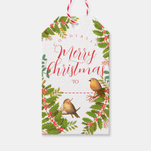 Robin Birds Holly Berry White Gift Tags