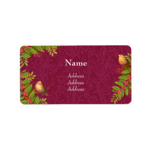 Robin Birds Holly Berry Wine Address Label