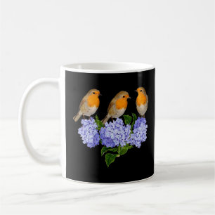 Robin Birds & Hydrangea Flowers European Robin Orn Coffee Mug