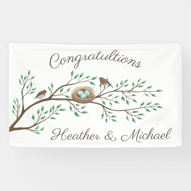 Robin Birds Nest Eggs Spring Baby Shower Banner (Horizontal)