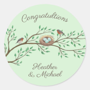 Robin Birds Nest Eggs Spring Baby Shower Classic Round Sticker