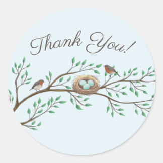 Robin Birds Nest Eggs Spring Baby Shower Classic Round Sticker