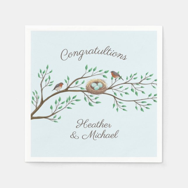 Robin Birds Nest Eggs Spring Baby Shower Napkin (Front)