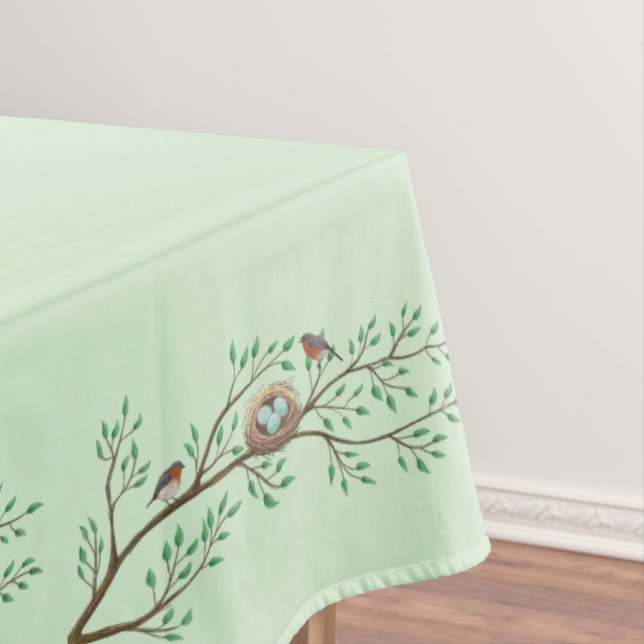 Robin Birds Nest Eggs Spring Baby Shower Tablecloth (In Situ)