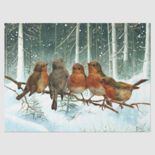 Robin Birds on Branch Snow Forest Winter Christmas Tissue Paper