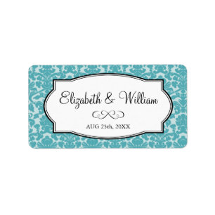 Robin blue elegant damask border wedding favour label