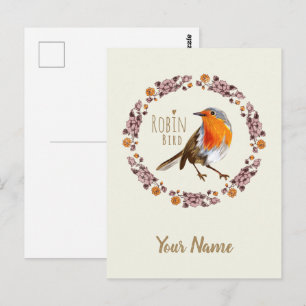 Robin Botanical vintage Flowers for bird lover Postcard