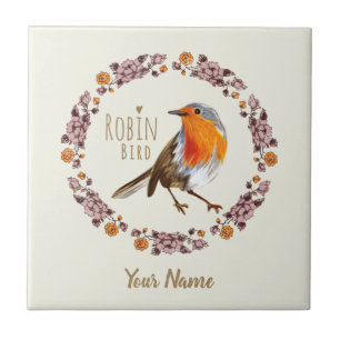 Robin Botanical vintage Flowers for bird lover Tile