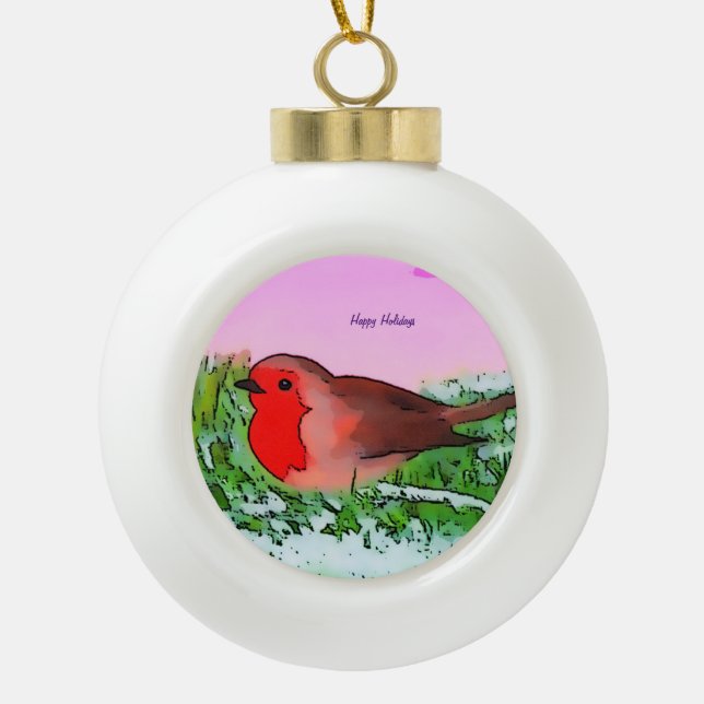 Robin Christmas Holiday season   Ceramic Ball Christmas Ornament (Front)