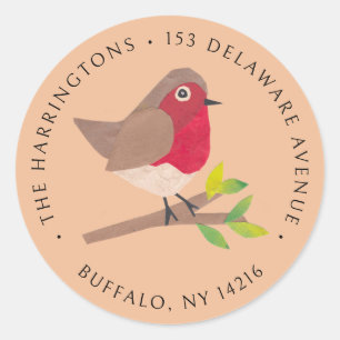 Robin Collage Art Retro Coral Return Address Label