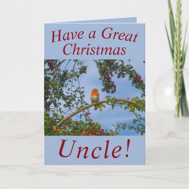 Robin dans un Hawthorn Tree Carte de Noël pour onc (Devant)