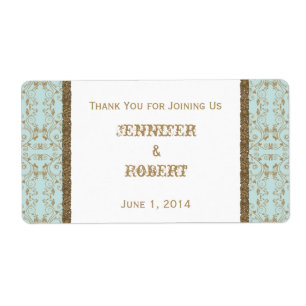 Robin Egg Blue and Gold Damask Wedding Water