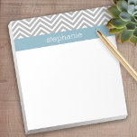 Robin Egg Blue and Grey Chevrons Custom Name Notepad<br><div class="desc">A trendy chevron pattern with fresh colours are included with this design - a modern and simple look.</div>