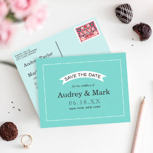 Robin Egg Blue Banner Save the Date Announcement Postcard