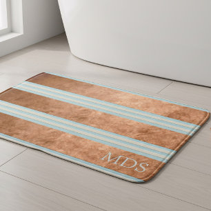 Robin Egg Blue Bold Monogram Striped Bath Mat