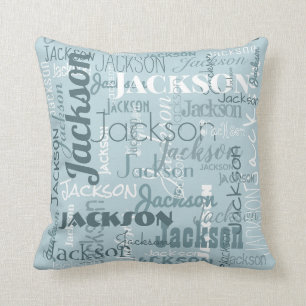 Robin Egg Blue Boy Baby's Names Modern Typography Throw Pillow